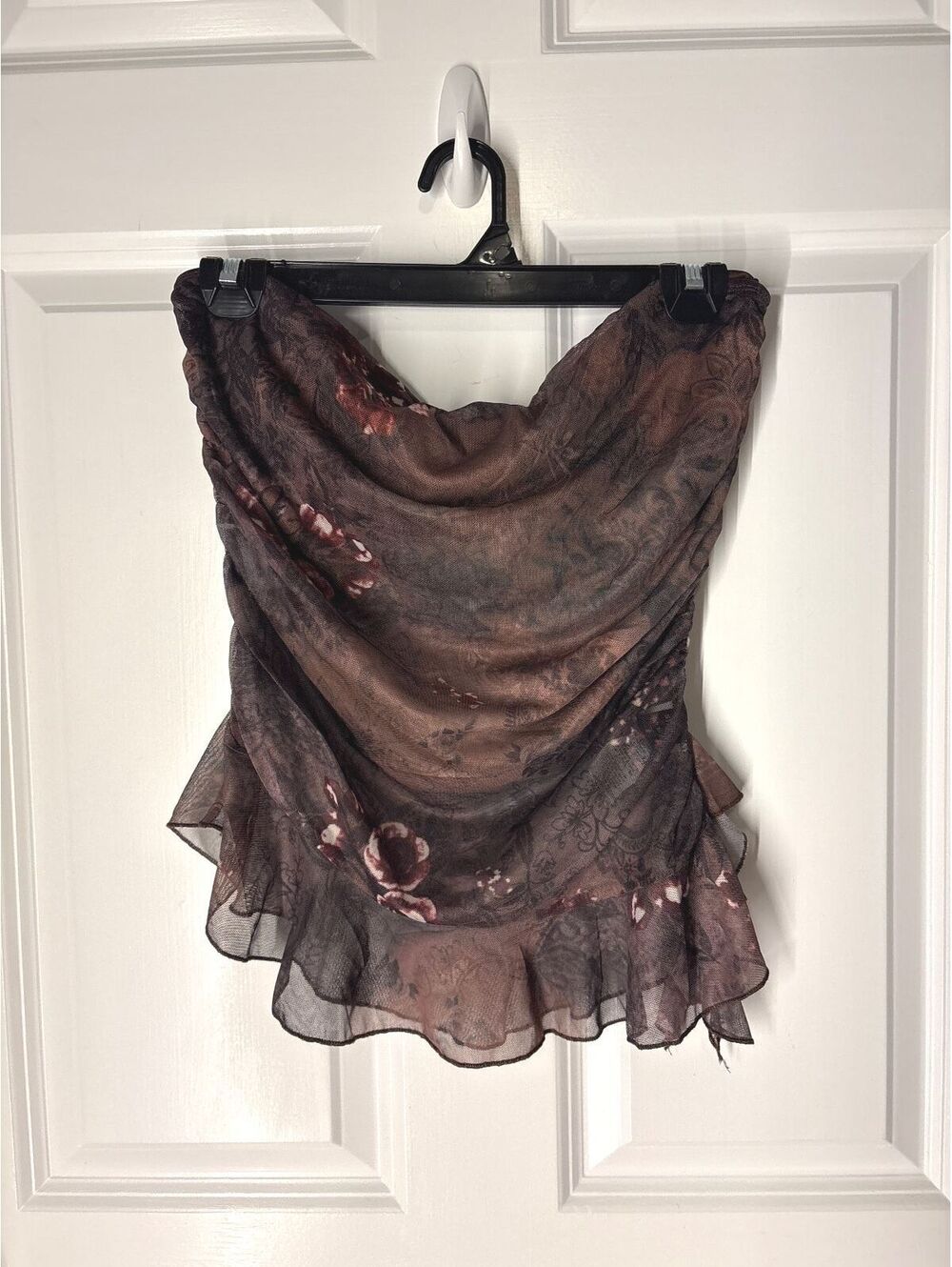 Y2K Whimsigoth Indie Boho Grunge Muted Floral Sheer Ruffle Tube Top Size Large